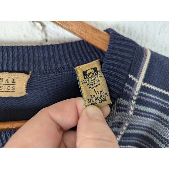 Vtg Sweater Mens Large Blue Plaid Knit Pullover Dad Grandpa Lord and Taylor Old - Picture 3 of 8